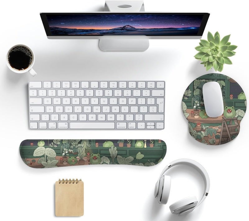 Mechanical Cattle Cute Frog Mouse Pad with Wrist Rest Kawaii Green Decor Pain Relief Mat, Ergonomic Mouse Pad for Desk Computer Keyboard Laptop, Desk Decor Office Accessories for Girl Wrist Rest for Computer Keyboard. - Image 2